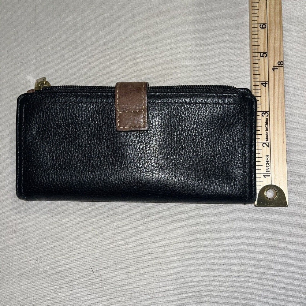 Fossil Leather Wallet Black Brown Clutch Pouch Card Organizer Pebble Bifold - Picture 4 of 11
